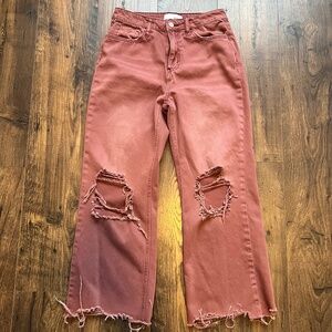 Vervet By Flying Monkey Distressed Cropped Jeans, Burgundy, Size 27